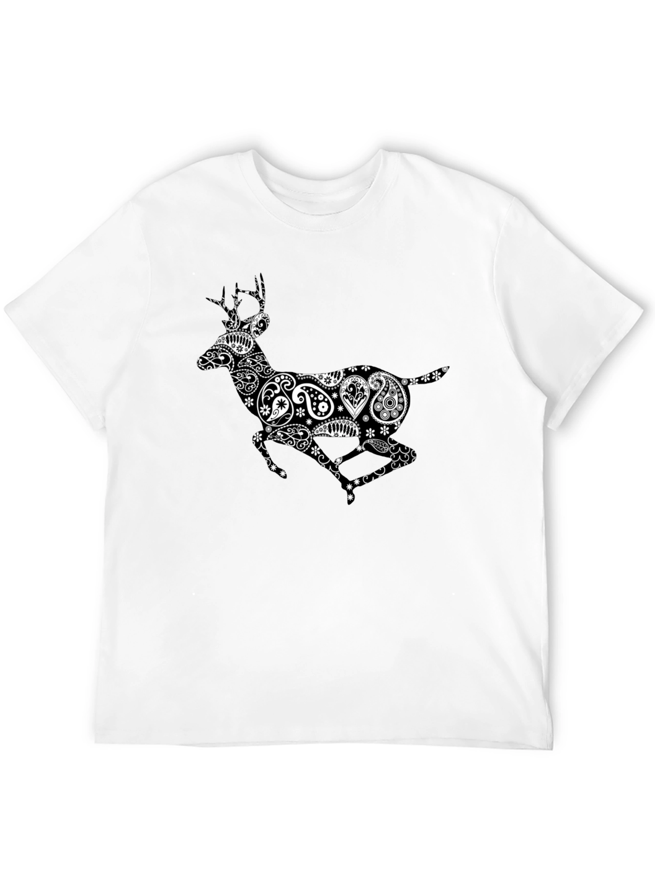 Black Paisley Deer Graphic Print T-Shirt view 12