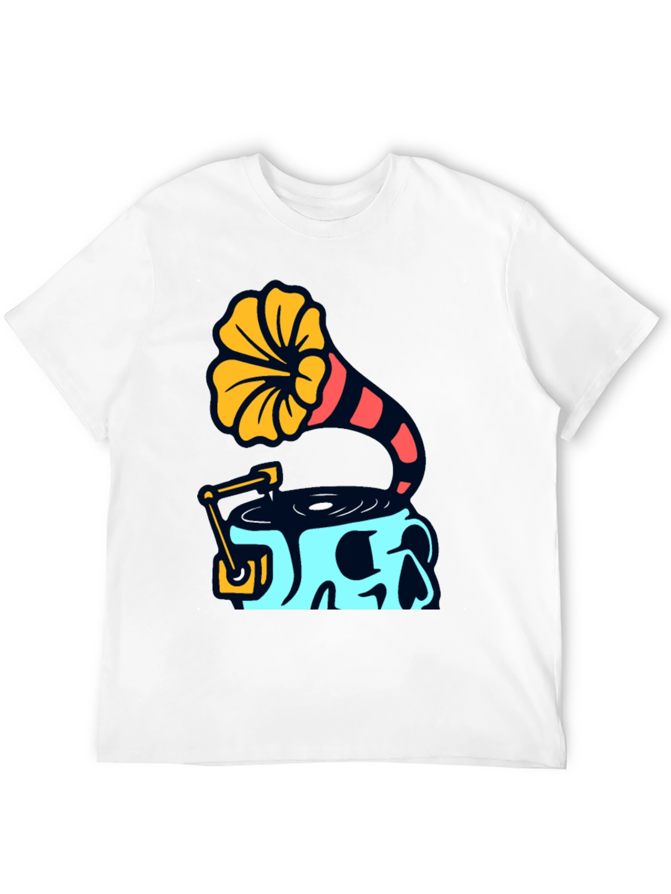 Black Skull Phonograph Graphic Tee - Retro Music Style view 12