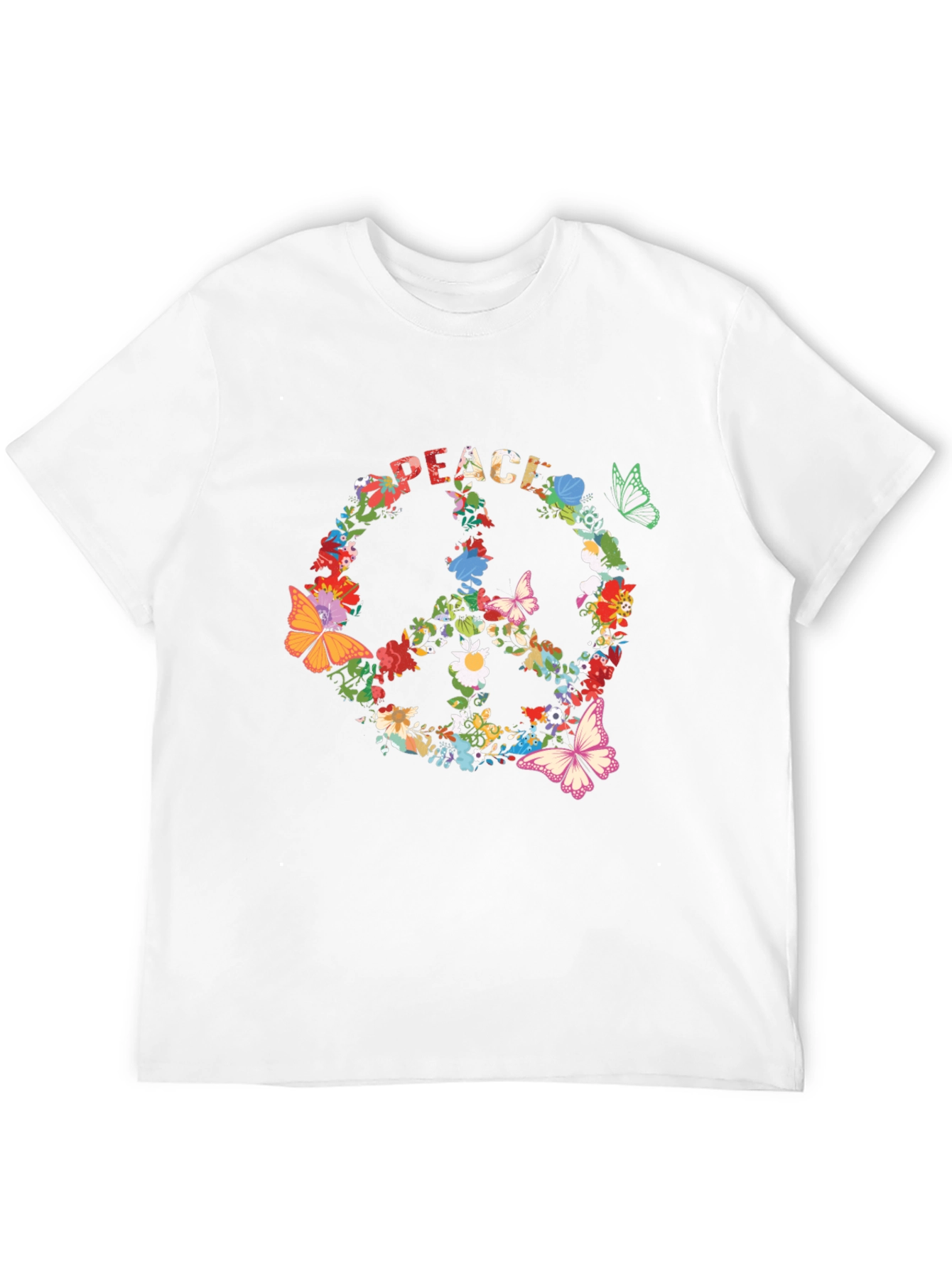 Black Floral Peace Sign T-Shirt - Retro Hippie Style view 12
