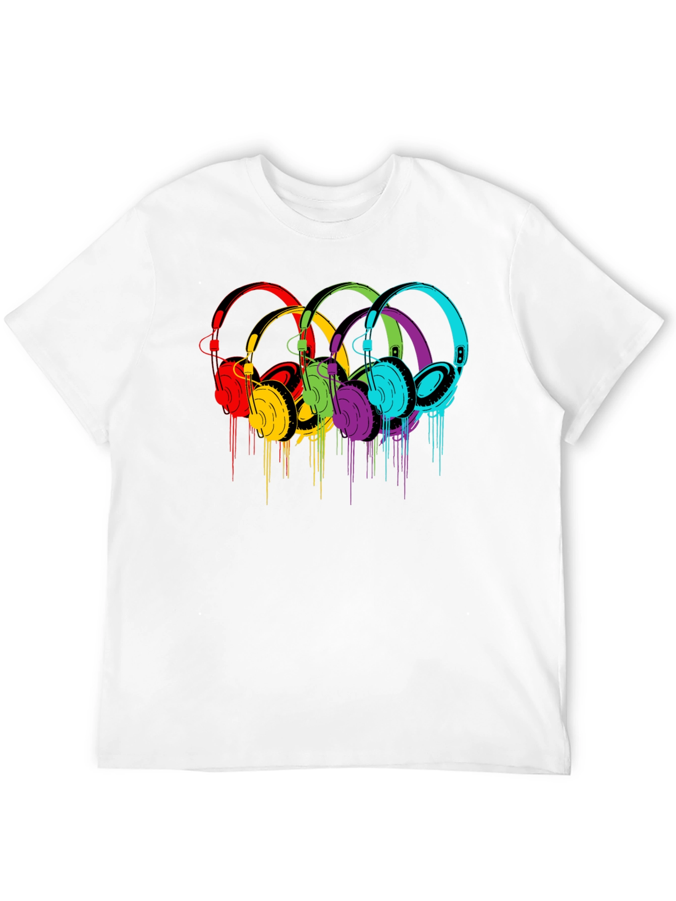 Black Colorful Headphones Graphic Black T-Shirt view 12