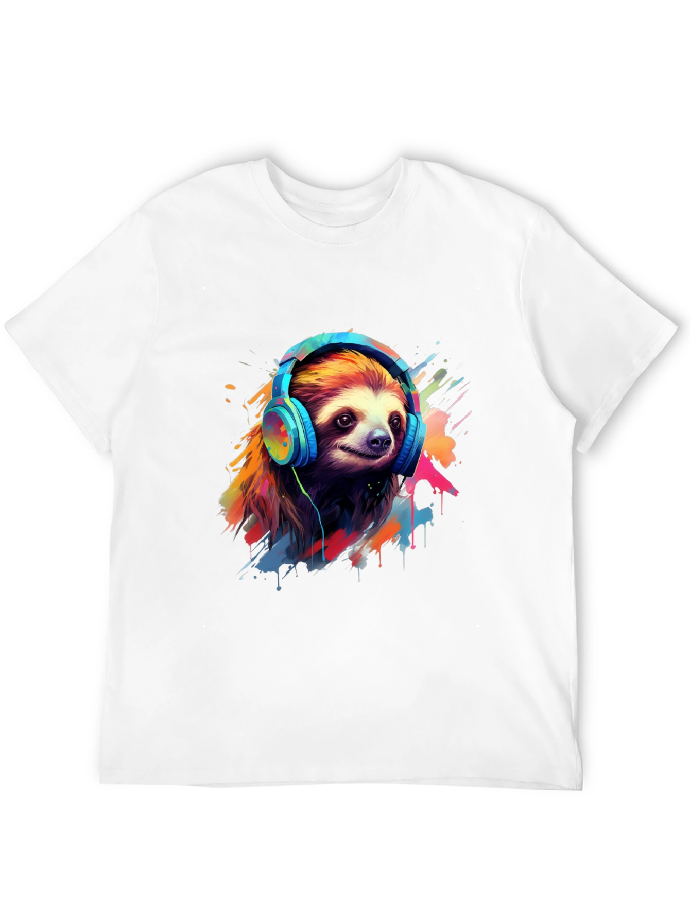 Black Sloth in Headphones Graphic Tee view 12