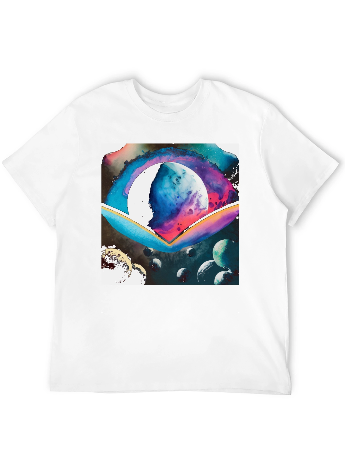 Black Galaxy Watercolor Graphic Tee - Black Cotton Blend view 12