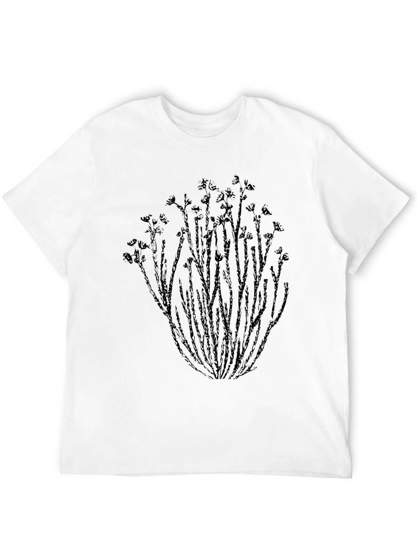 Black Men's Black T-Shirt with Floral Stem Design view 12