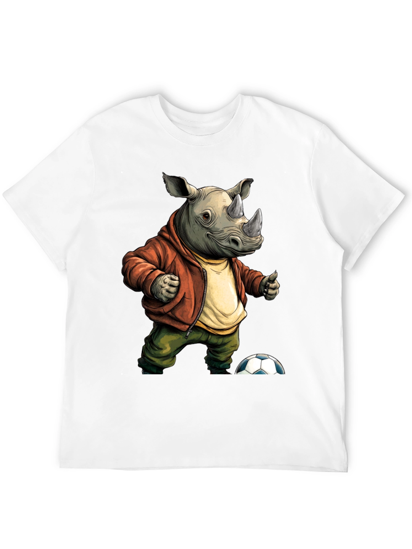 Black Rhino Soccer T-Shirt: Unique Cartoon Graphic Tee view 12