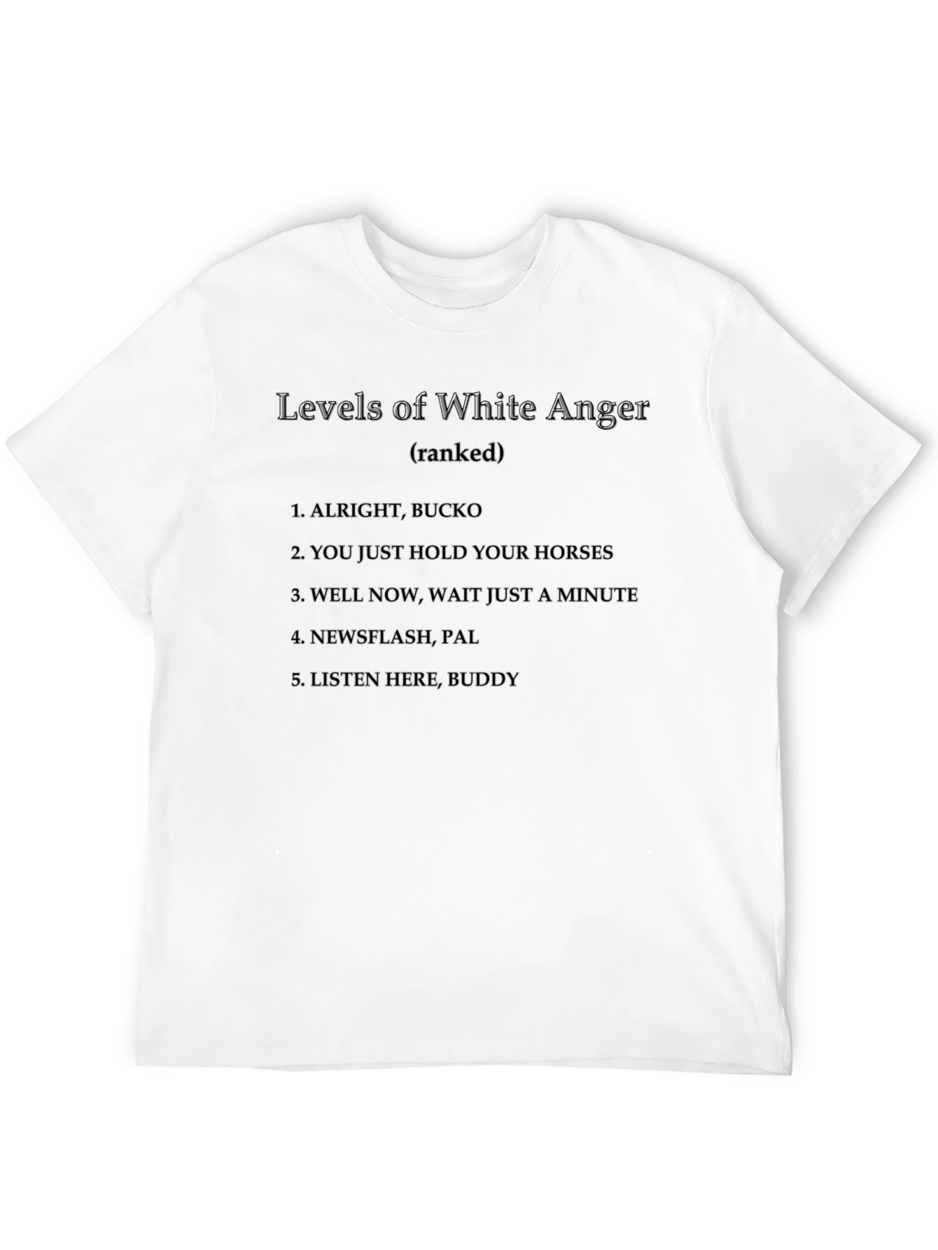 Black Levels of White Anger T-Shirt - Funny Ranked Tee view 12