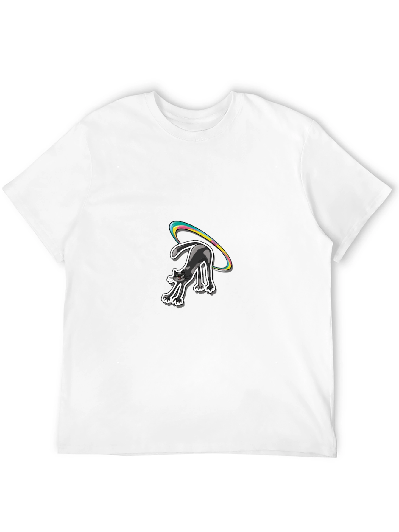 Black Black Cat T-Shirt with Rainbow Halo view 12