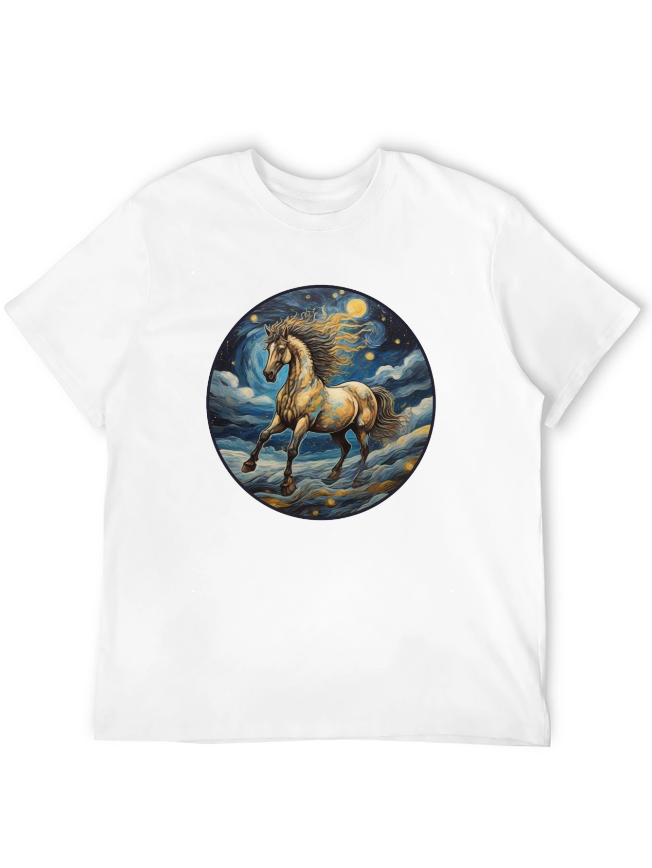 Black Starry Night Horse Graphic Tee - Black Cotton Comfort view 12