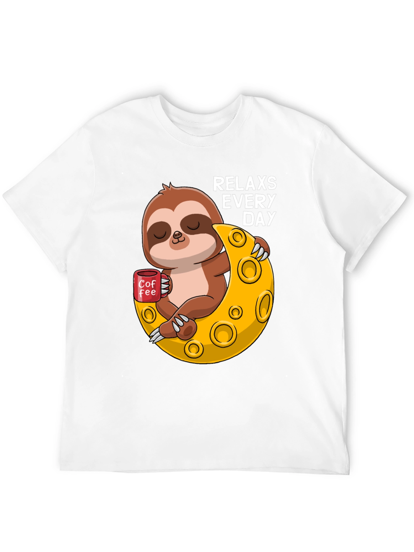 Black Relax Sloth on Moon T-Shirt view 12