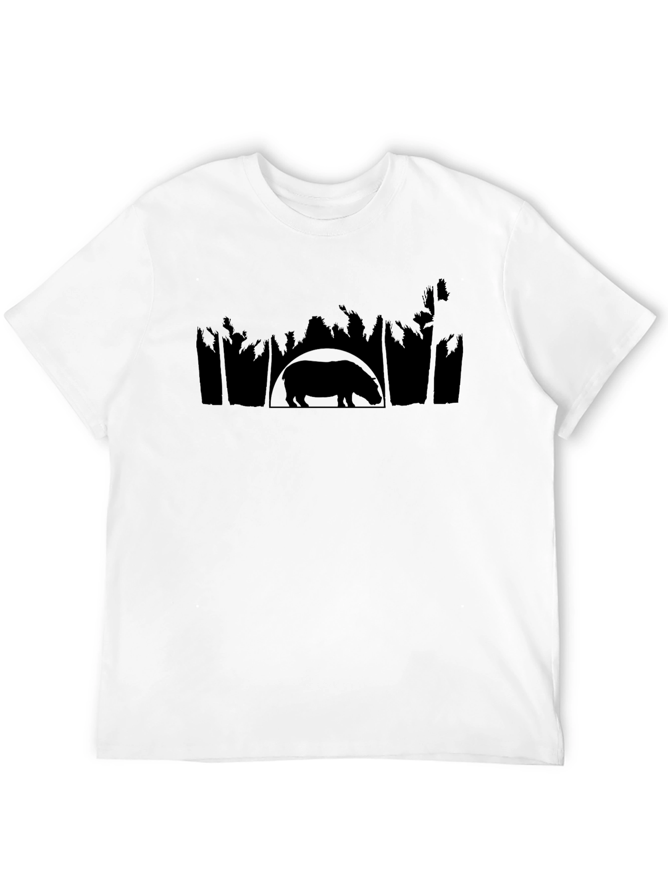 Black Hippo Silhouette Graphic Print Men's T-Shirt view 12