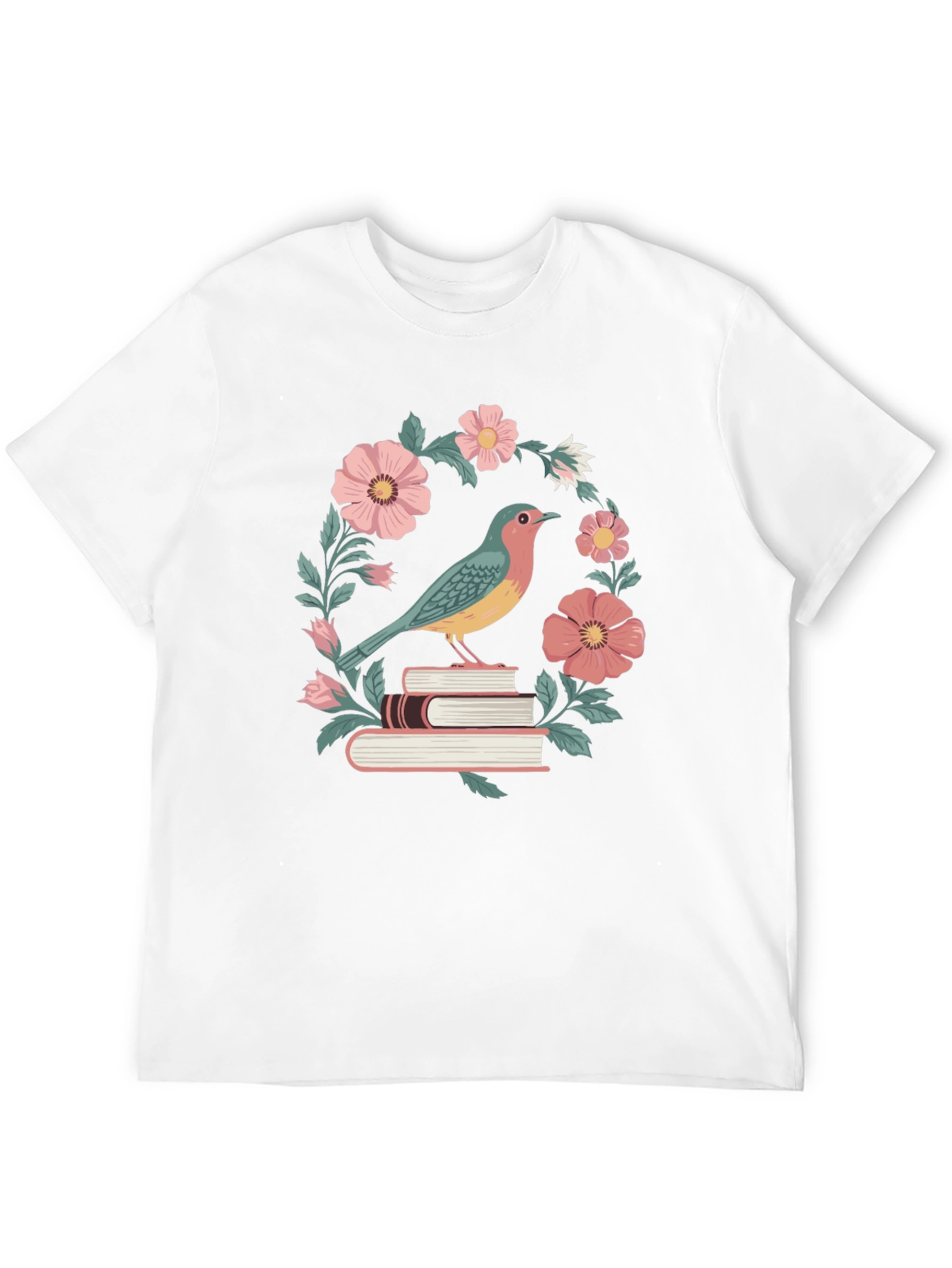 Black Bird on Books Floral T-Shirt view 12