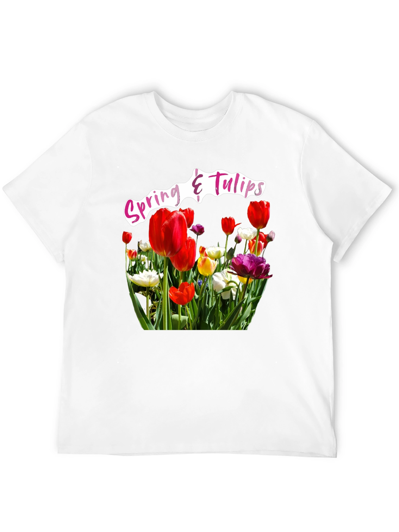 Black Spring & Tulips Black T-Shirt view 12