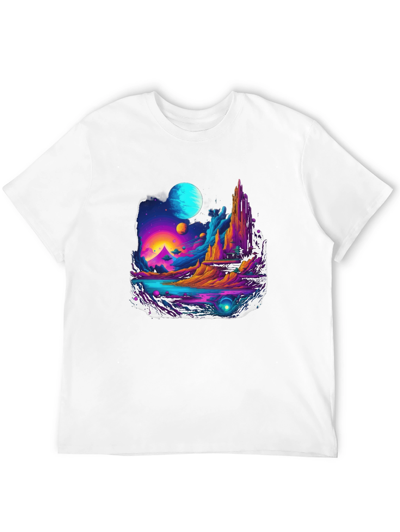 Black Vibrant Sci-Fi Landscape Graphic Tee view 12