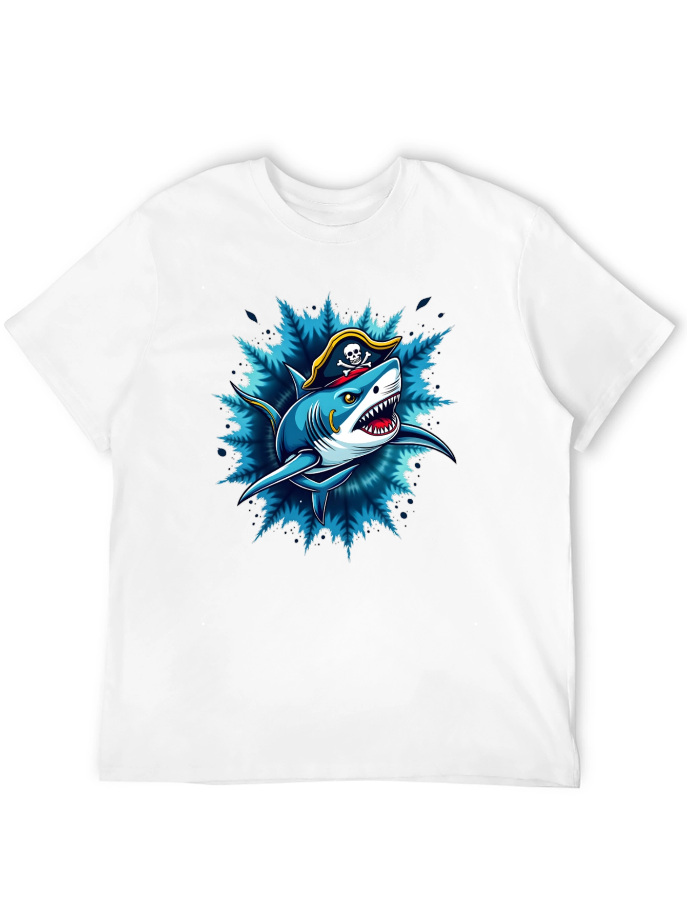 Black Pirate Shark Graphic Tee - Black Cotton T-Shirt view 12