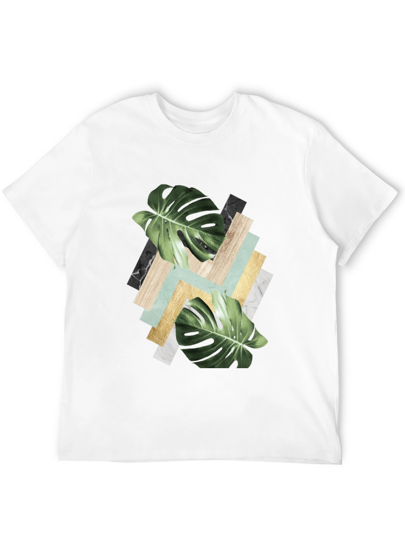 Black Tropical Leaf Geometric Print T-Shirt view 12