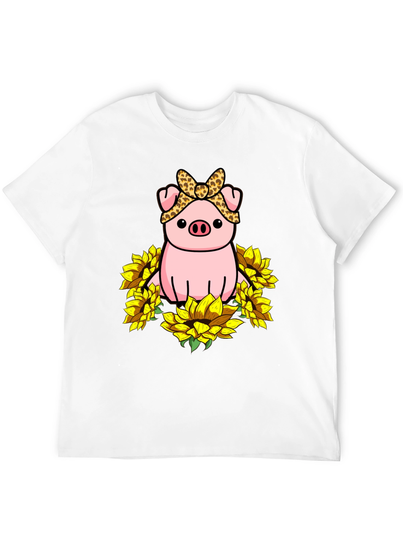 Black Cute Pig Sunflower Graphic T-Shirt view 12