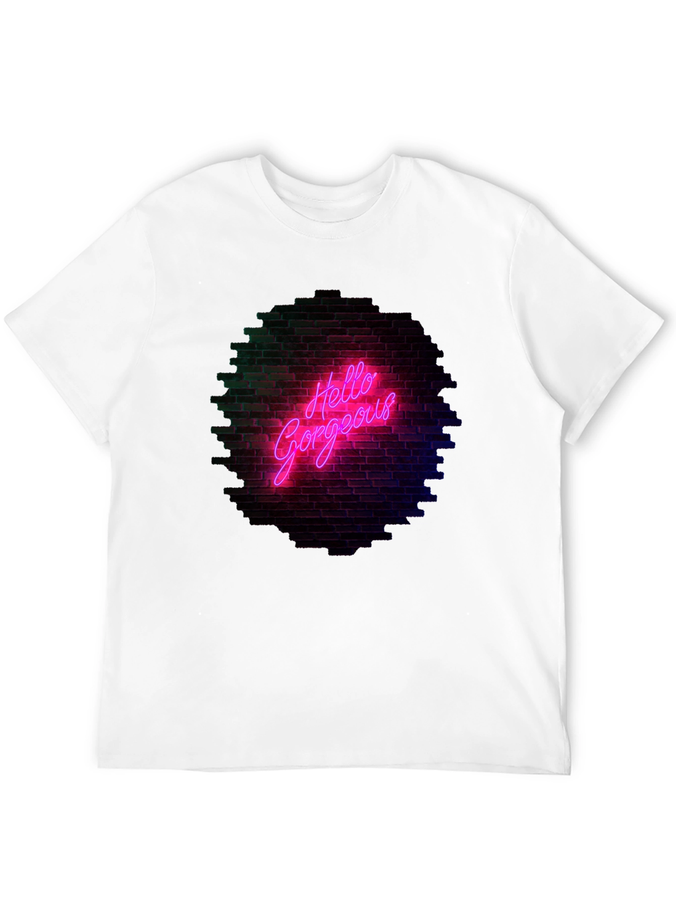 Black Hello Gorgeous Graphic Tee - Neon Brick Wall Design view 12