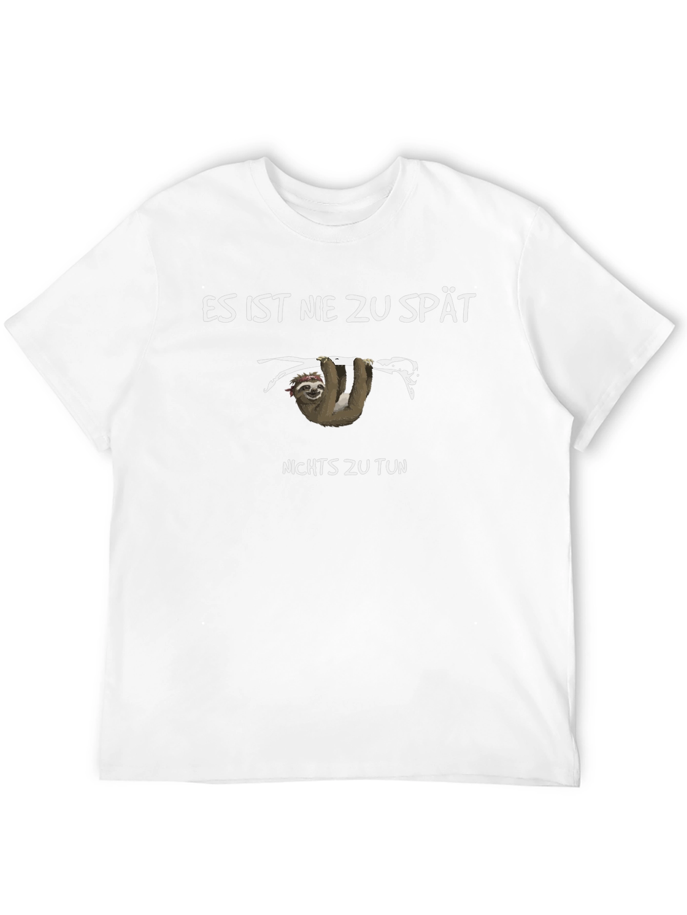 Black Funny Sloth T-Shirt - "Es Ist Nie Zu Spät" Lazy Humor Tee view 12