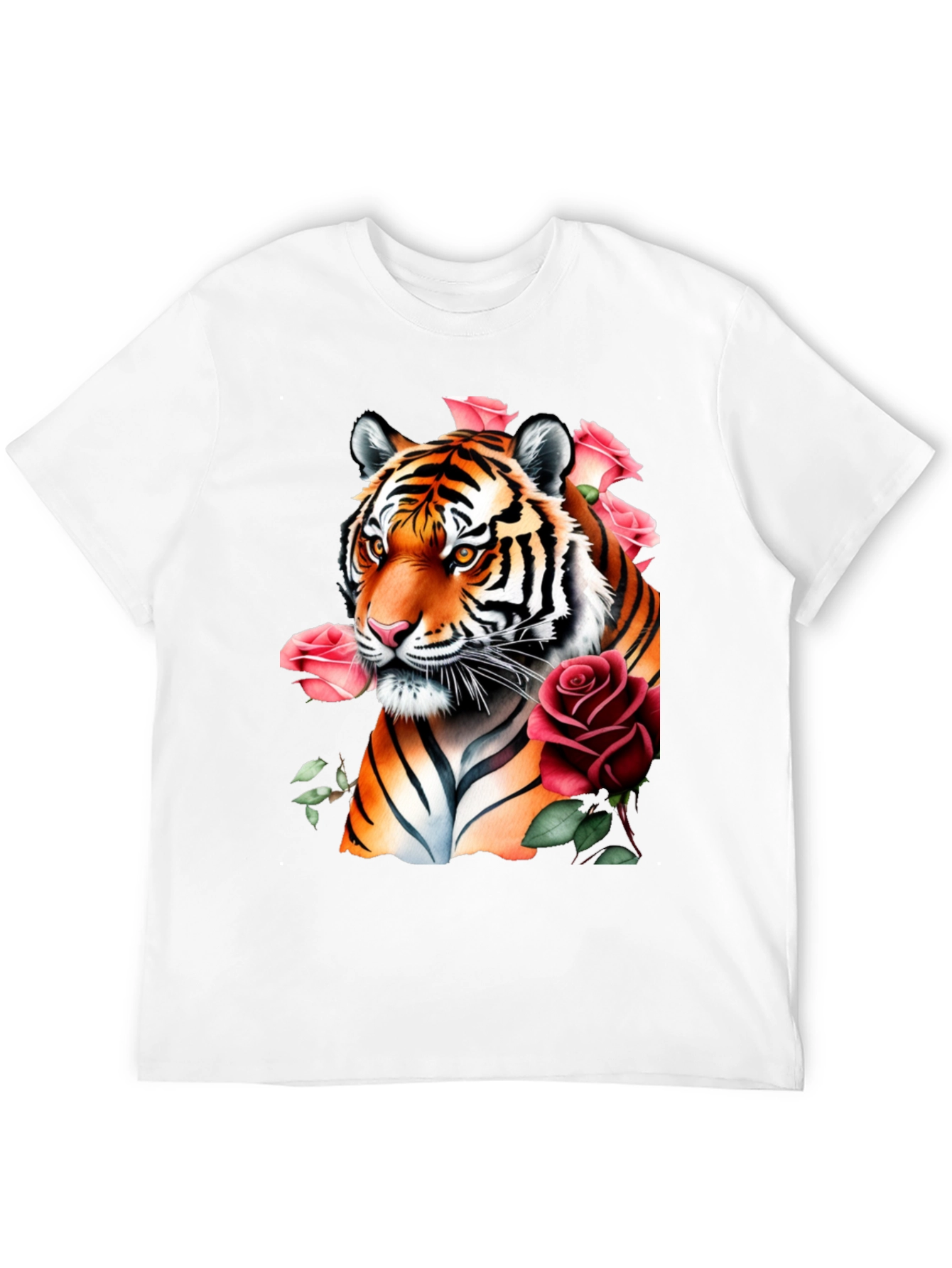 Black Tiger & Roses Graphic Print Black T-Shirt view 12
