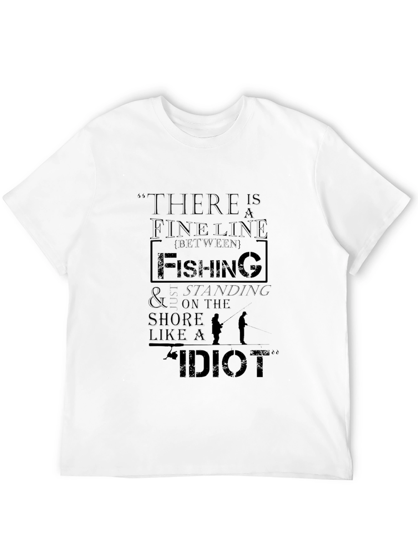 Black Funny Fishing T-Shirt - Fine Line Idiot Design view 12