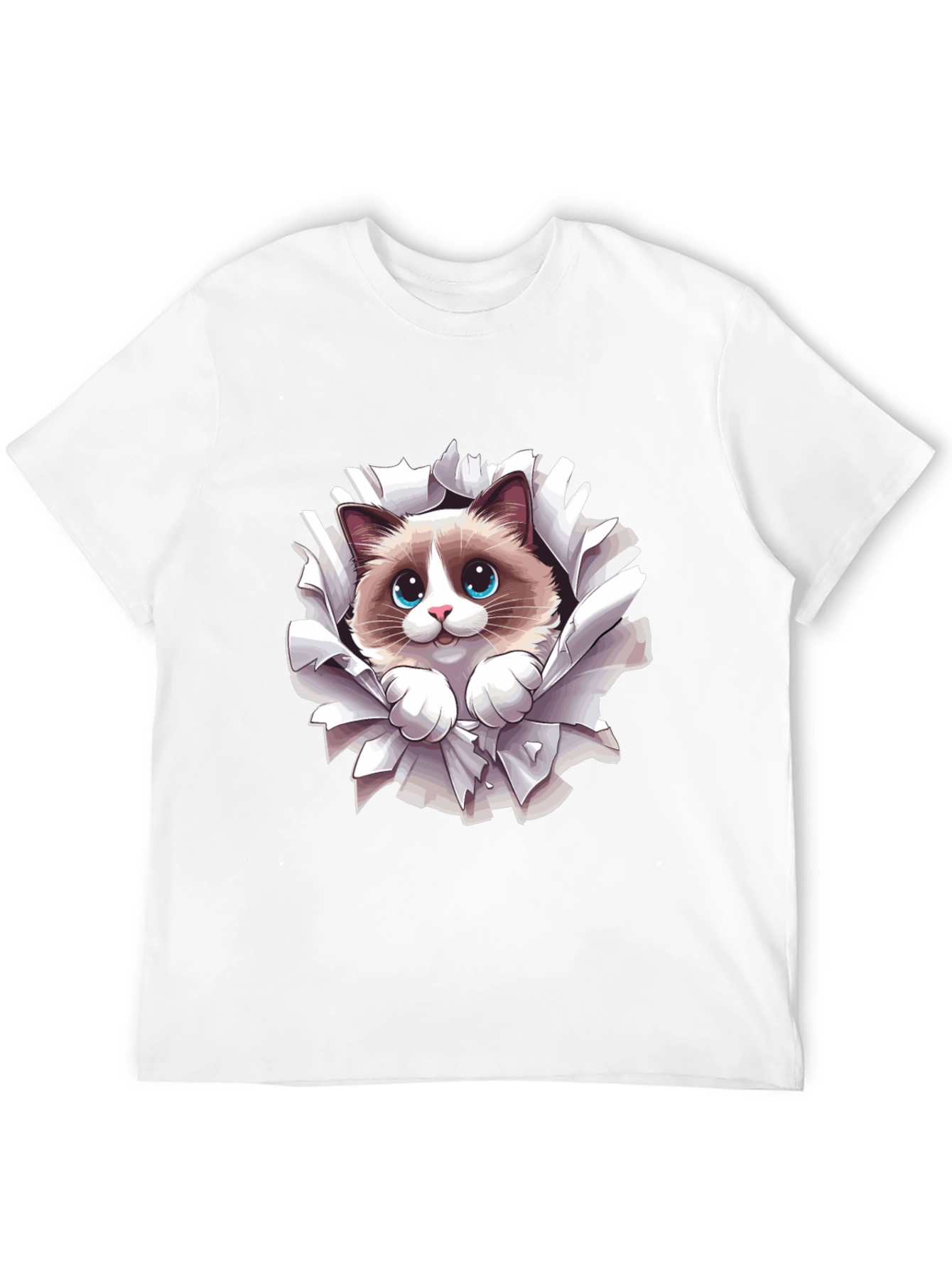 Black Cute Cat Peek-a-boo Graphic Tee - Soft Black Cotton view 12