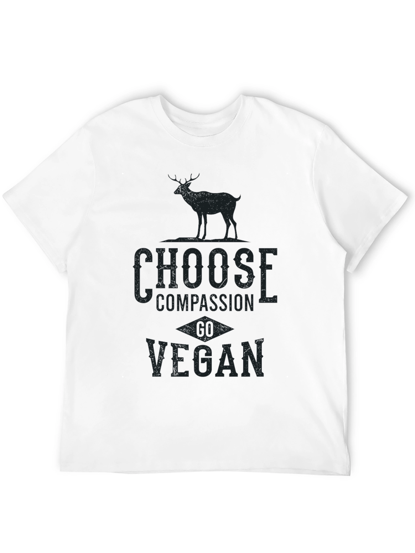 Black Vegan Compassion Tee - Deer Graphic Print T-Shirt view 12