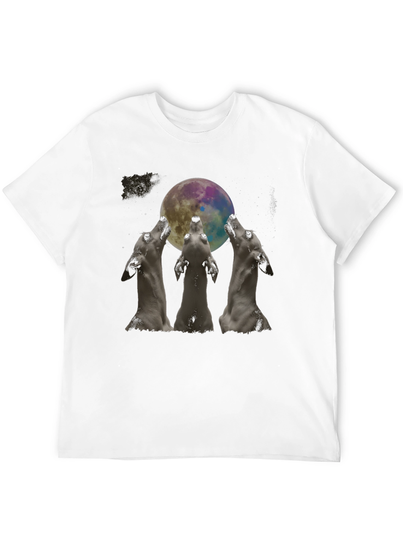 Wolf Howling at Moon Graphic Black T-Shirt - 12