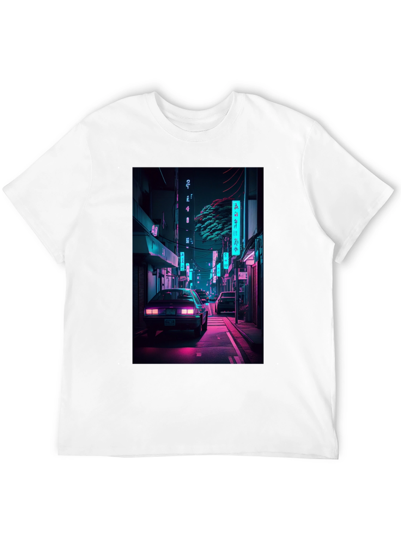 Black Retro Neon City Car Graphic T-Shirt view 12