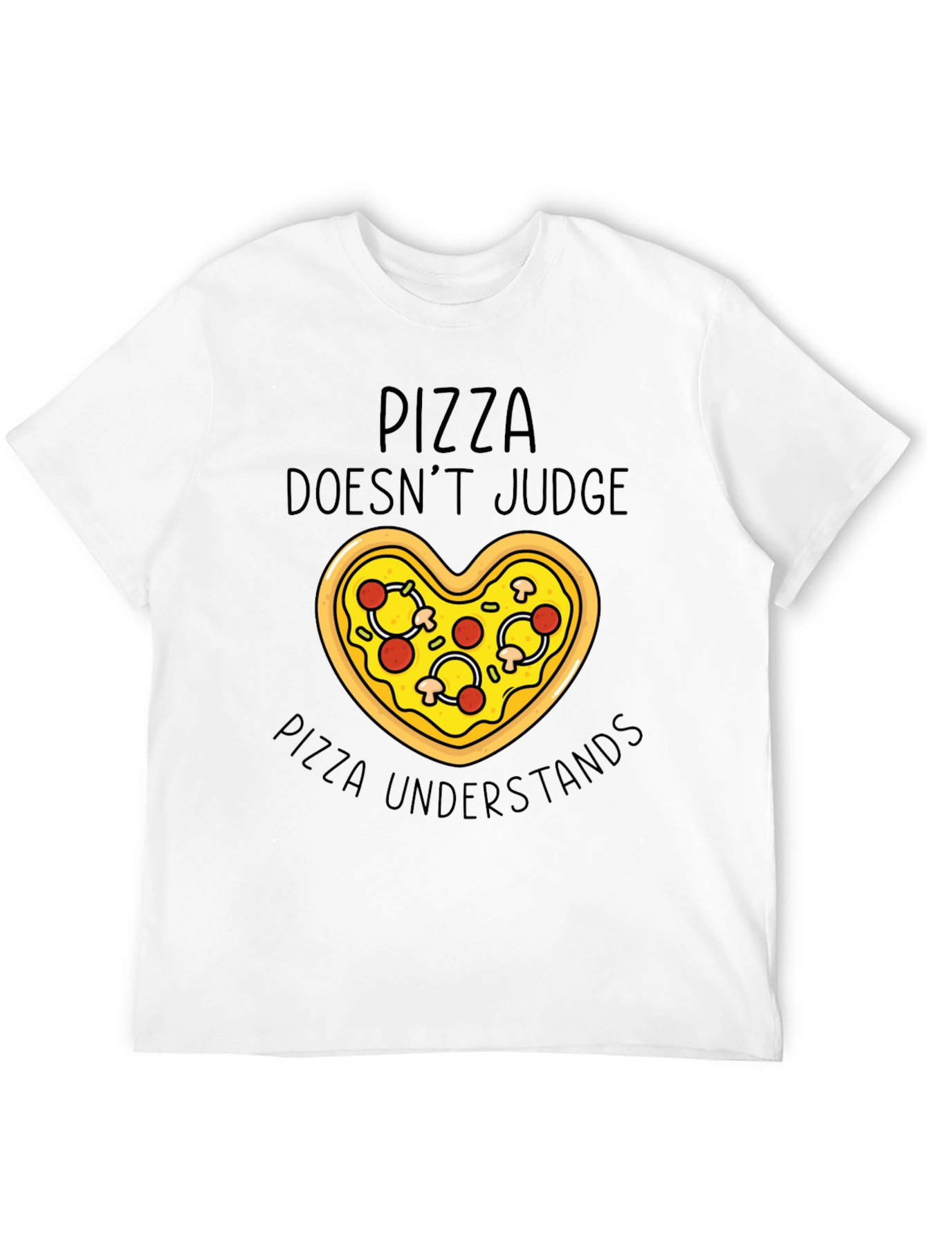 Black Pizza Lover's Tee: Pizza Doesn't Judge T-Shirt view 12