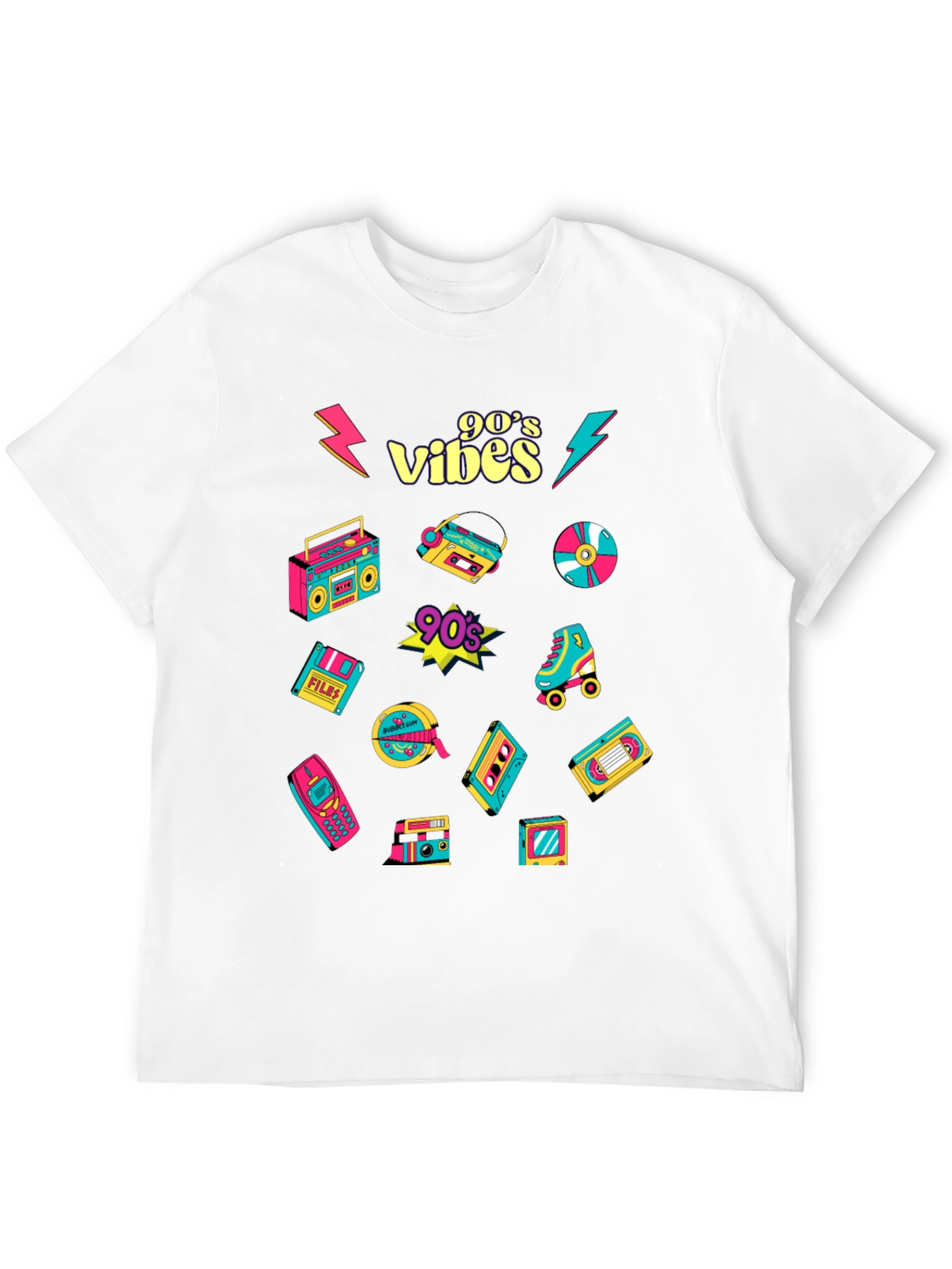 Black 90's Vibes Retro Pattern Black T-Shirt view 12