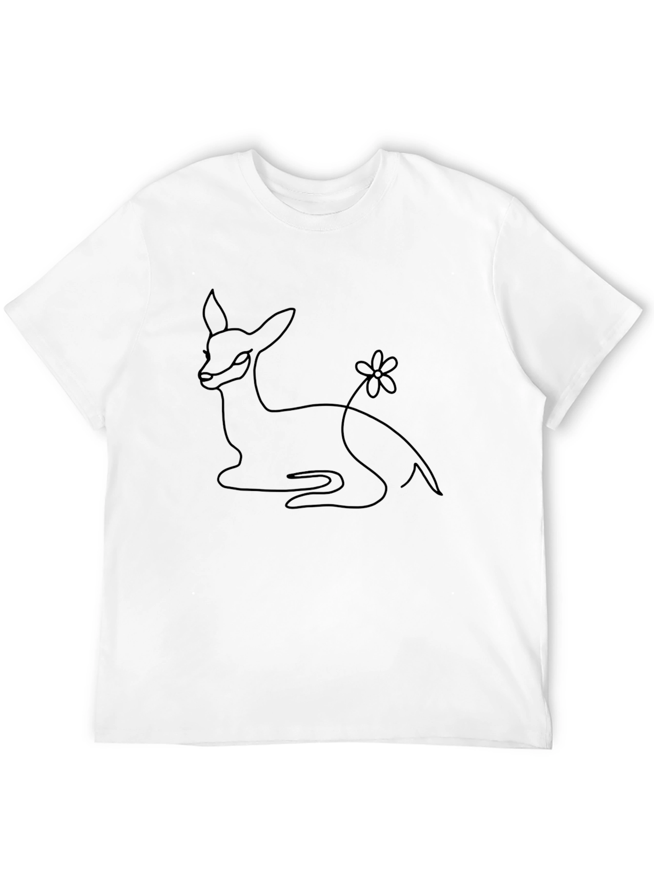 Black Minimalist Deer & Flower Graphic Tee - Unisex Black Shirt view 12