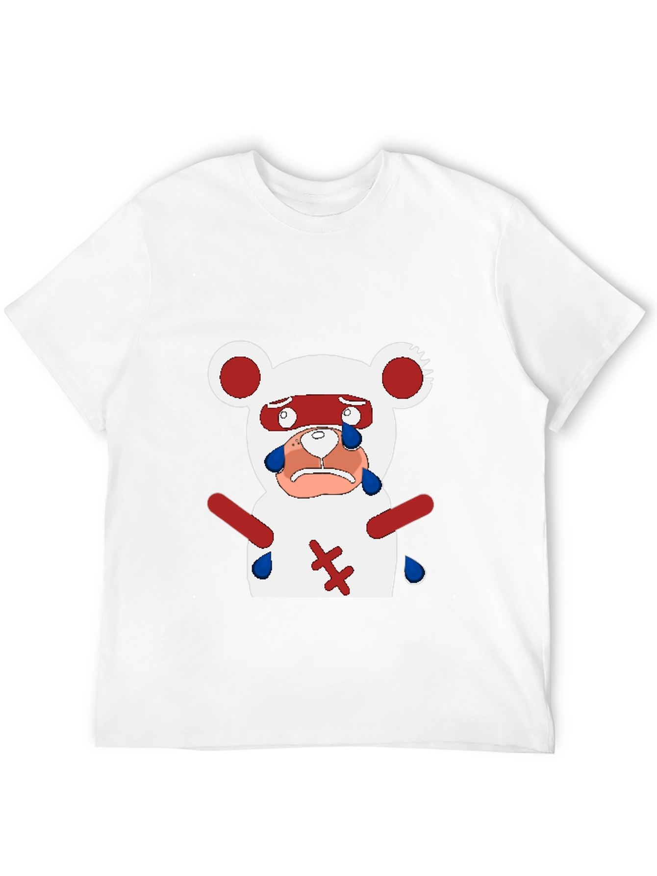 Black Sad Anime Bear T-Shirt - Black Cotton Blend Casual Tee view 12