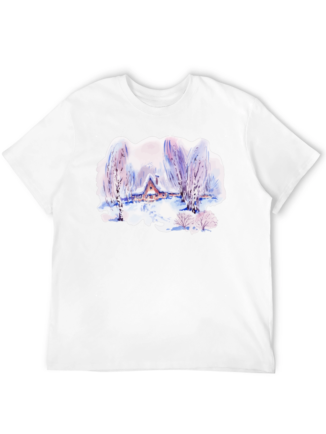 Black Winter Cabin Watercolor Graphic T-Shirt view 12