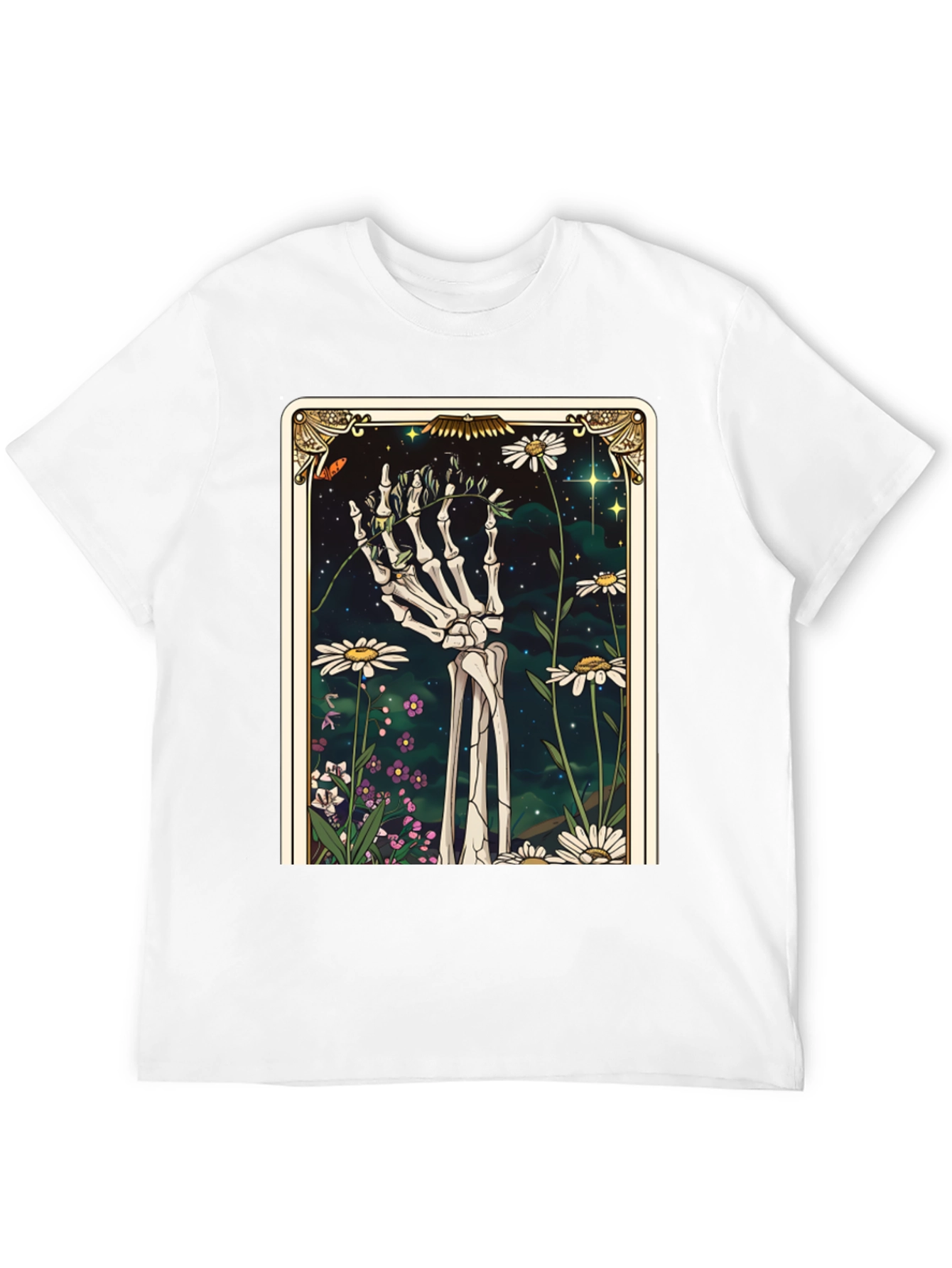 Black Floral Skeleton Tarot Graphic Tee view 12