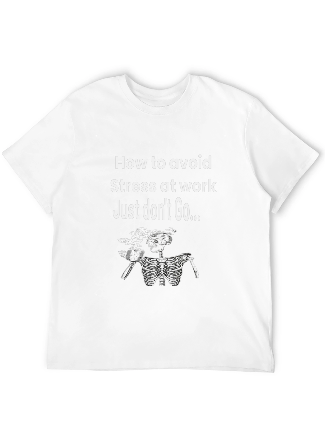 Black Funny "Avoid Stress" Skeleton Graphic T-Shirt view 12