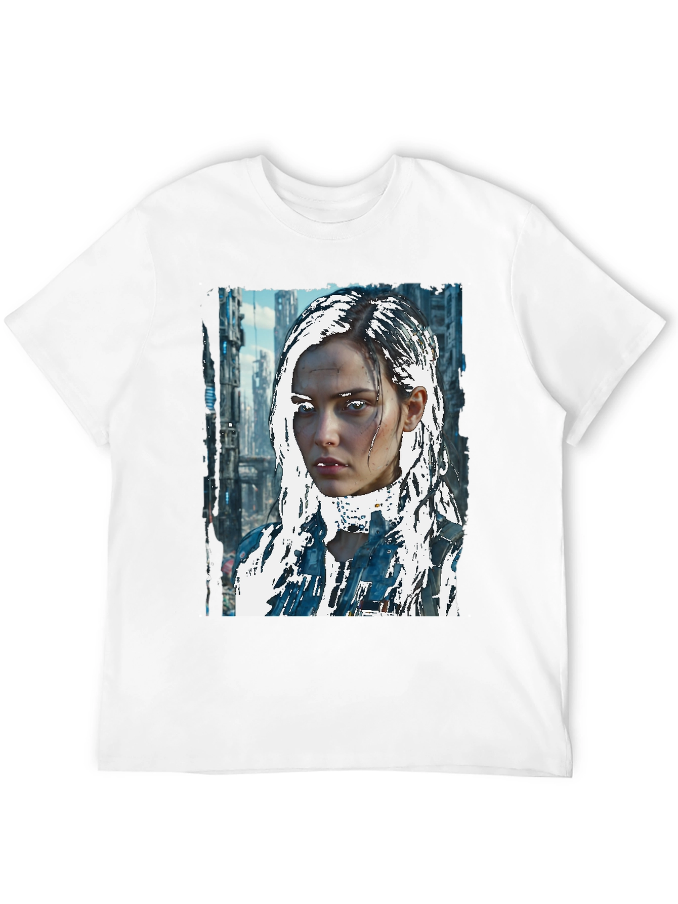 Black Cyberpunk Girl Graphic Tee - Sci-Fi Style view 12