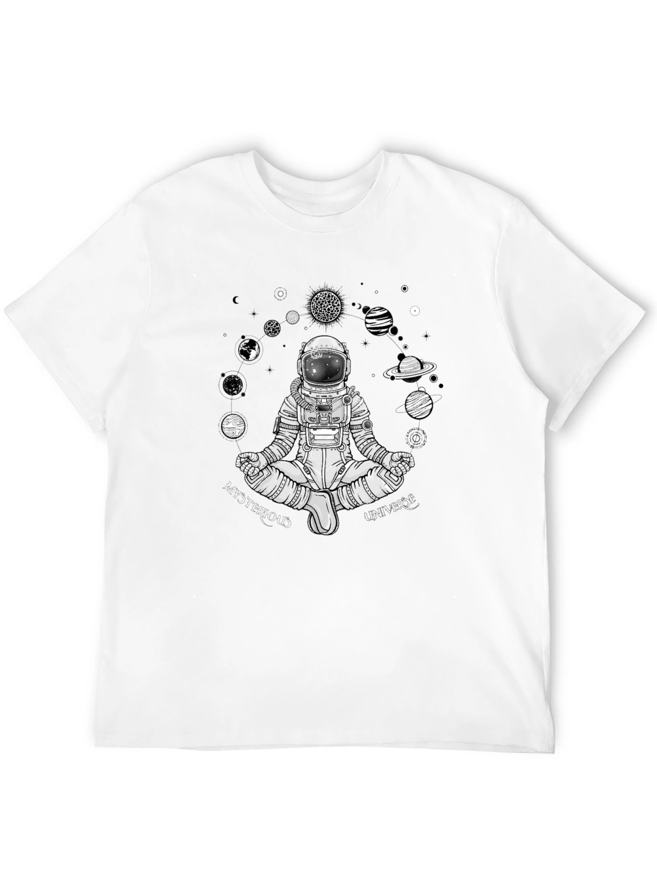 Black Mysterious Universe Astronaut T-Shirt - Black view 12