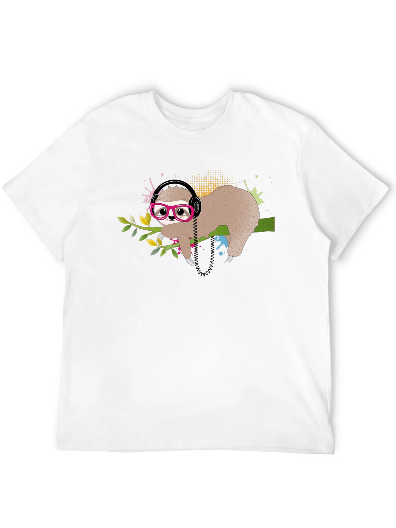 Black Sloth in Glasses T-Shirt, Cool Headphones Graphic Tee view 12