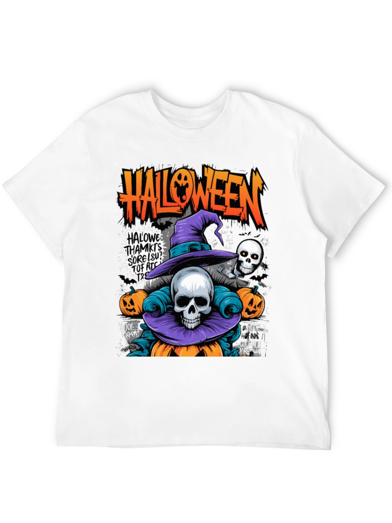 Black Halloween Skull Pumpkin Graphic Tee view 12