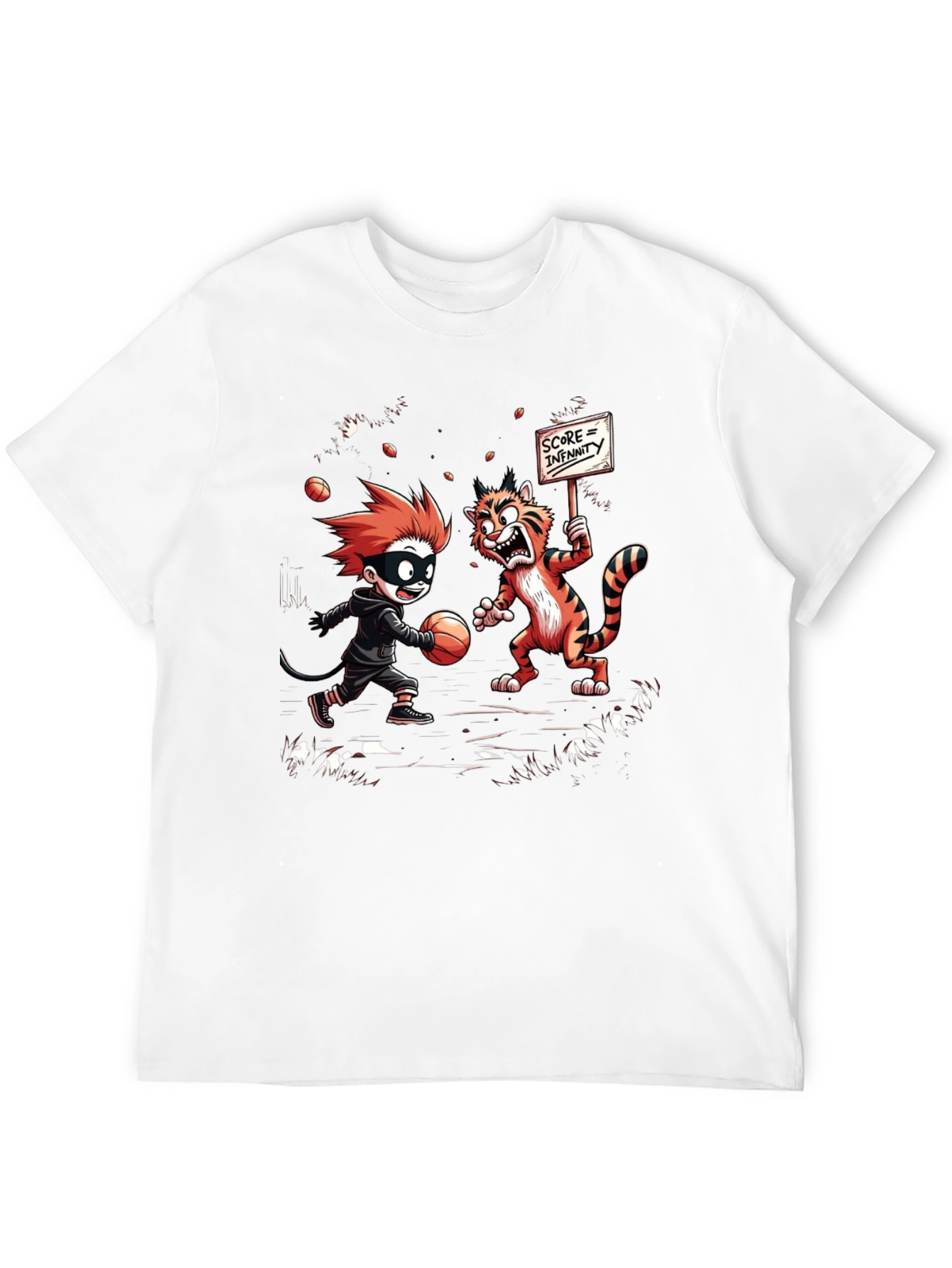 Black Cartoon Graphic T-Shirt: Boy vs. Tiger view 12