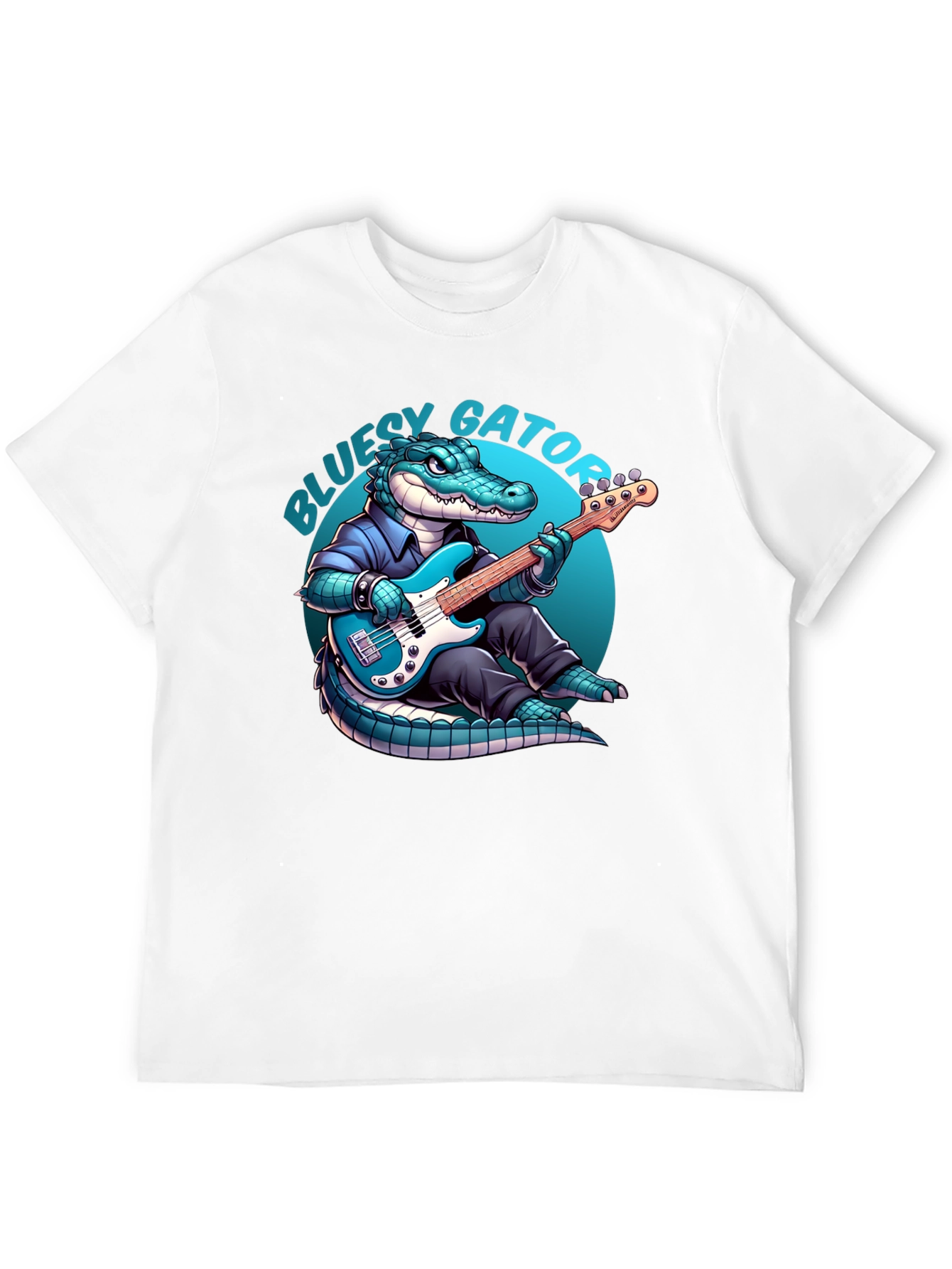 Black Bluesy Gator T-Shirt: Alligator Playing Bass Guitar view 12