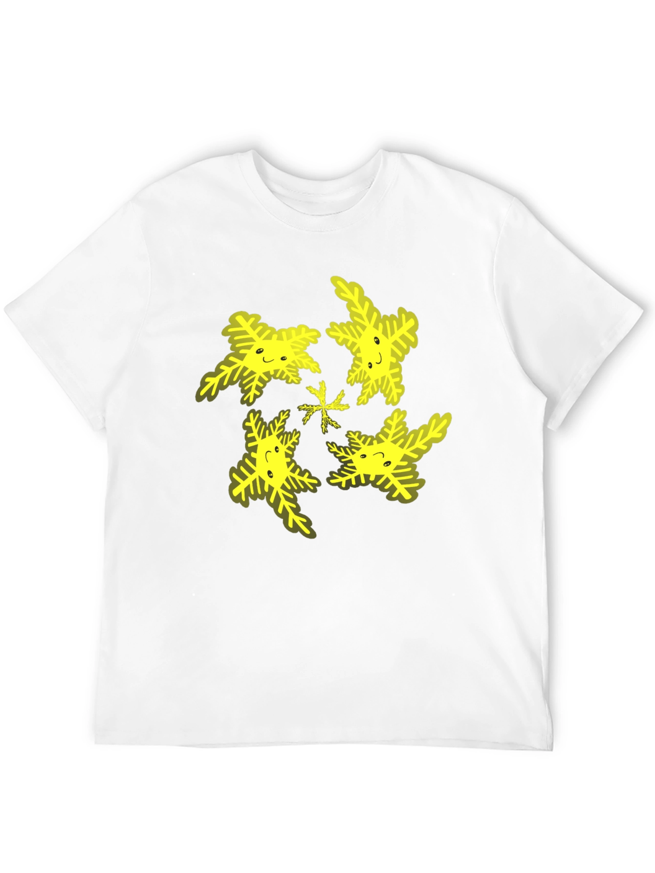 Black Cheerful Snowflake Pattern Black T-Shirt view 12