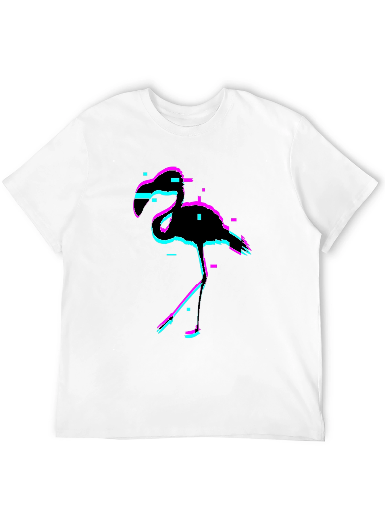 Black Glitch Flamingo Black T-Shirt view 12