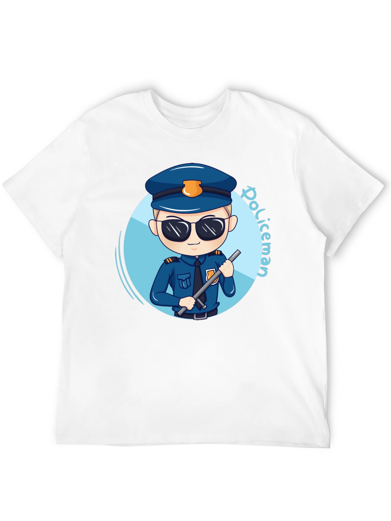 Black Cartoon Policeman Graphic Tee - Black Unisex T-Shirt view 12