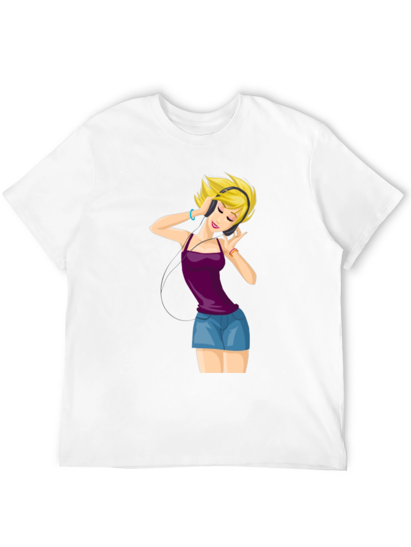 Black Music Lover T-Shirt: Cartoon Girl with Headphones view 12