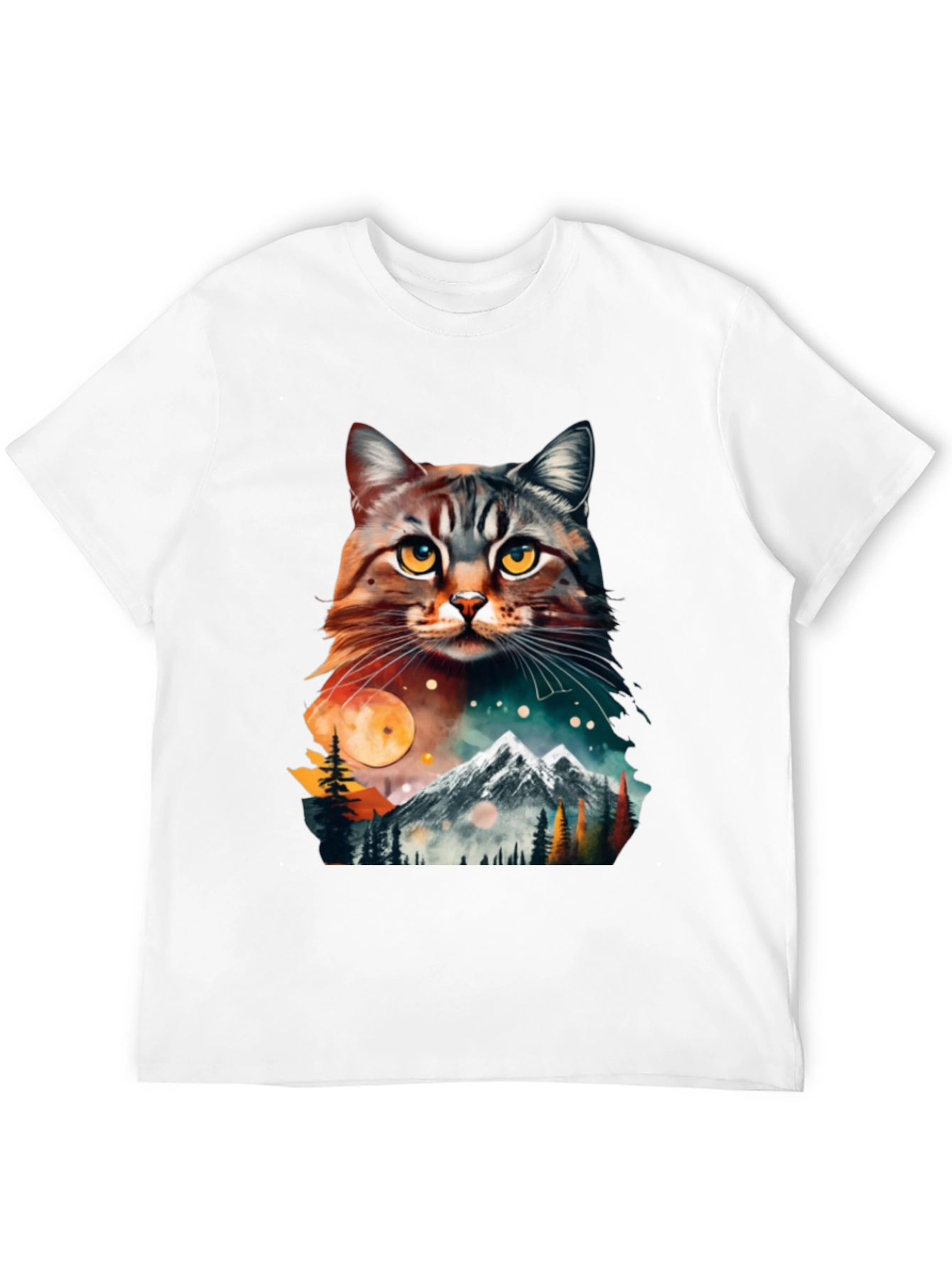 Black Cat & Mountain Graphic Tee - Unique Nature Design view 12