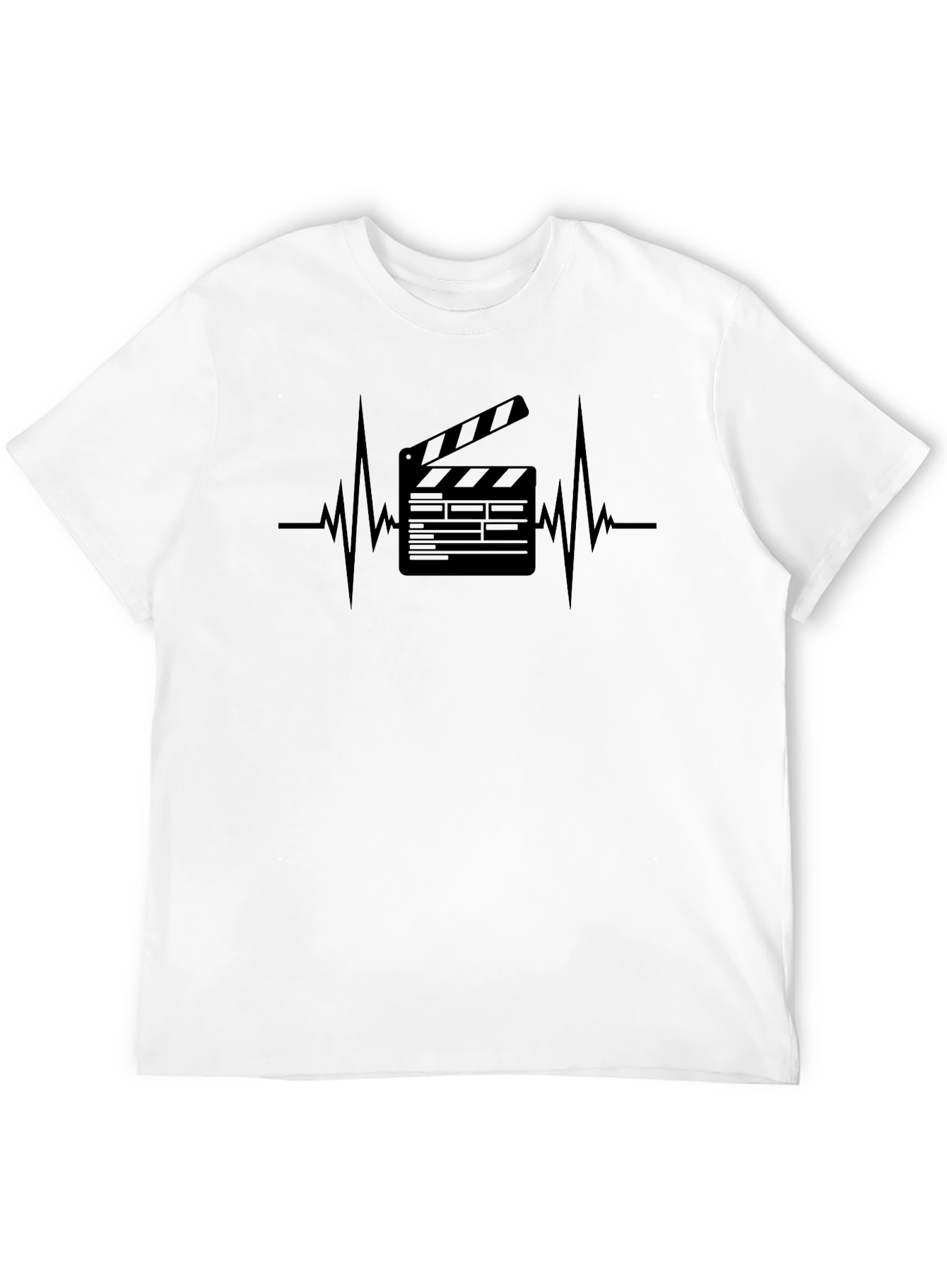 Black Movie Lover's Black T-Shirt with Heartbeat Clapper Design view 12
