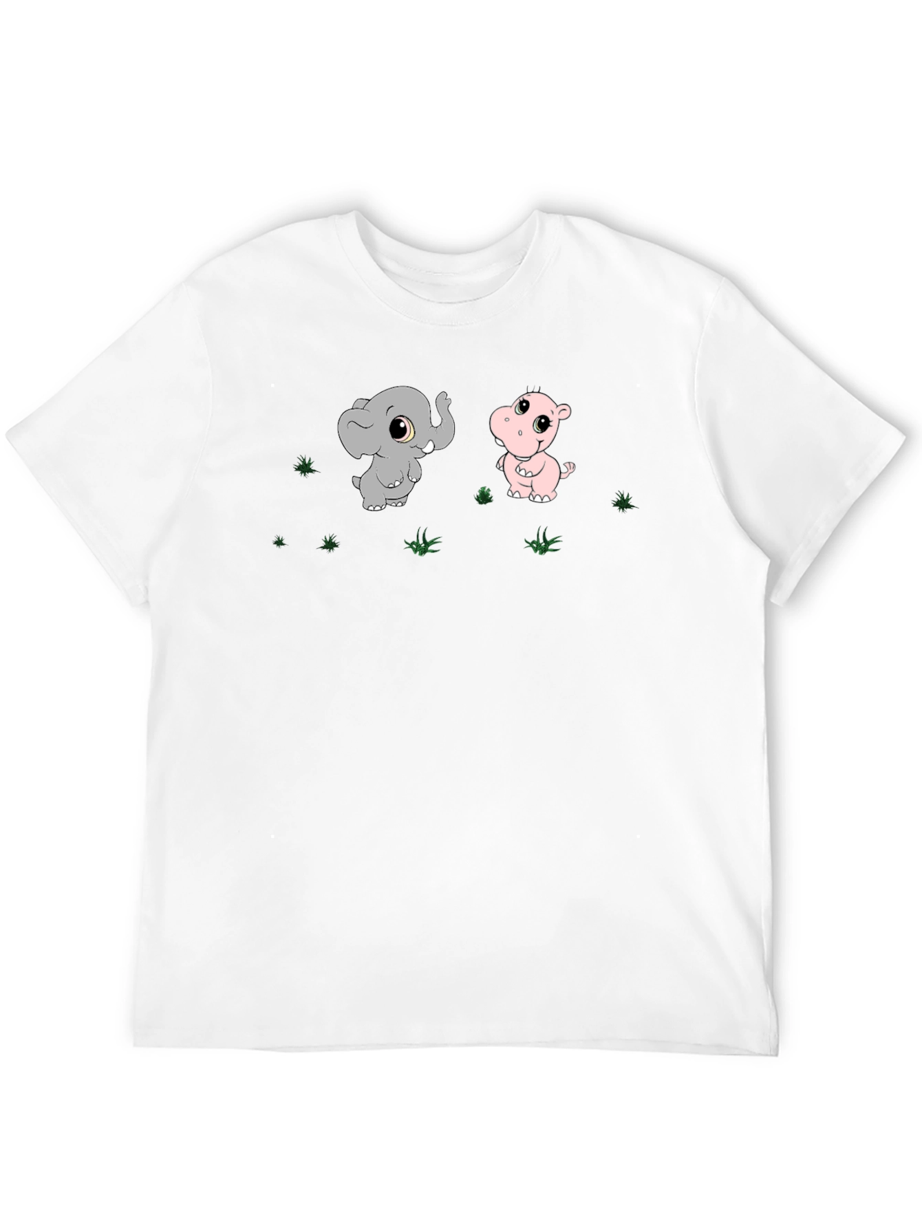 Black Cute Cartoon Elephant & Hippo Graphic T-Shirt view 12