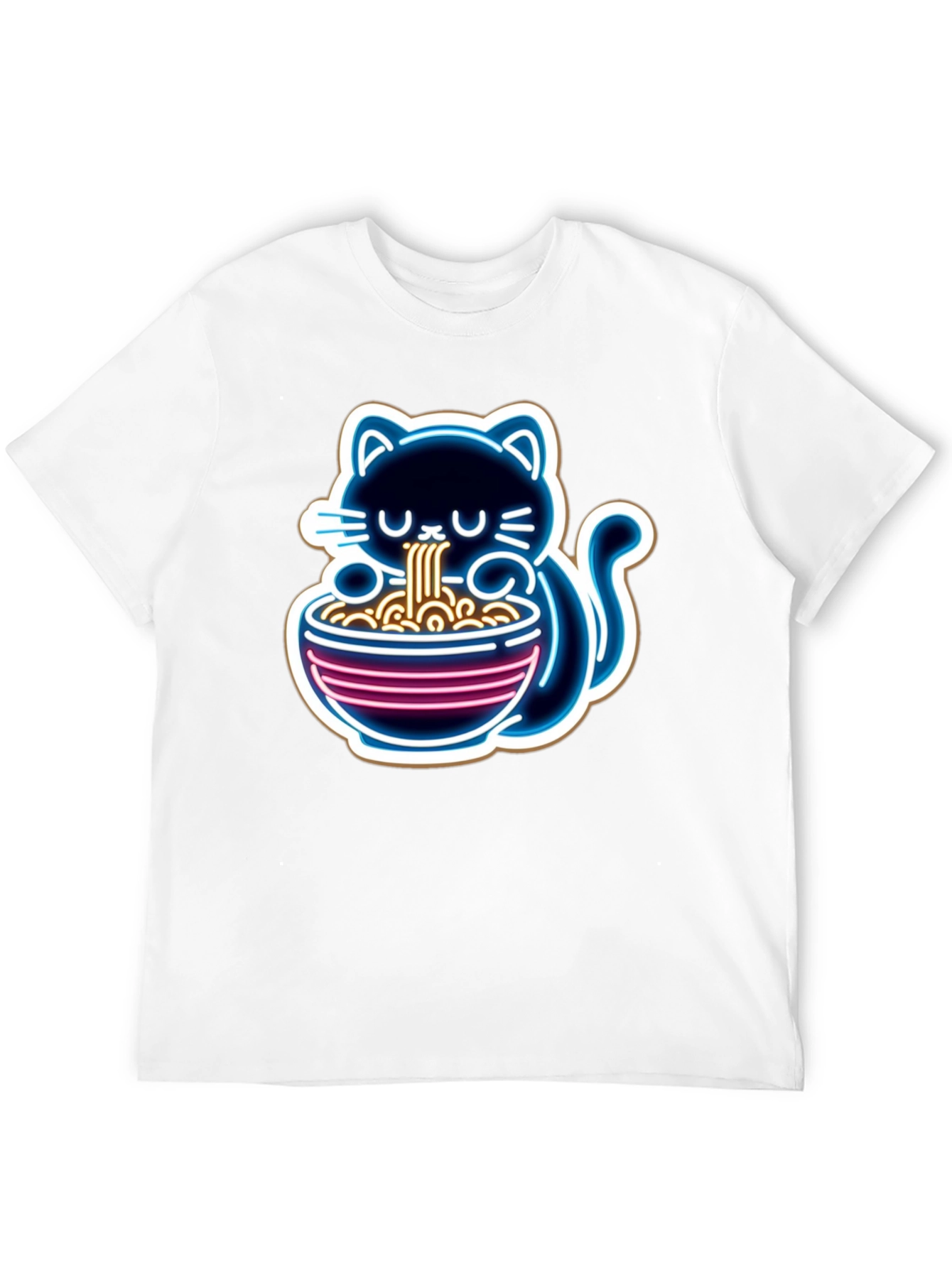 Black Neon Cat Ramen T-Shirt - Unique Graphic Tee view 12