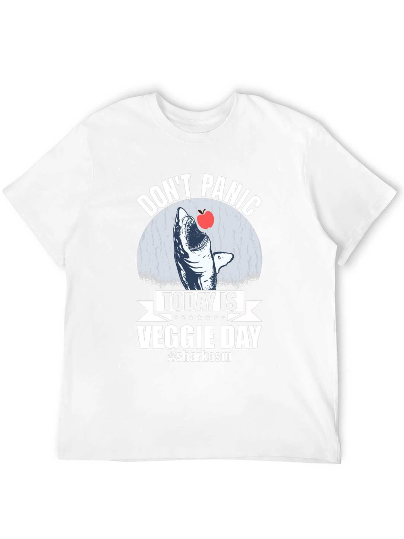 Black Don't Panic Veggie Day Shark T-Shirt view 12
