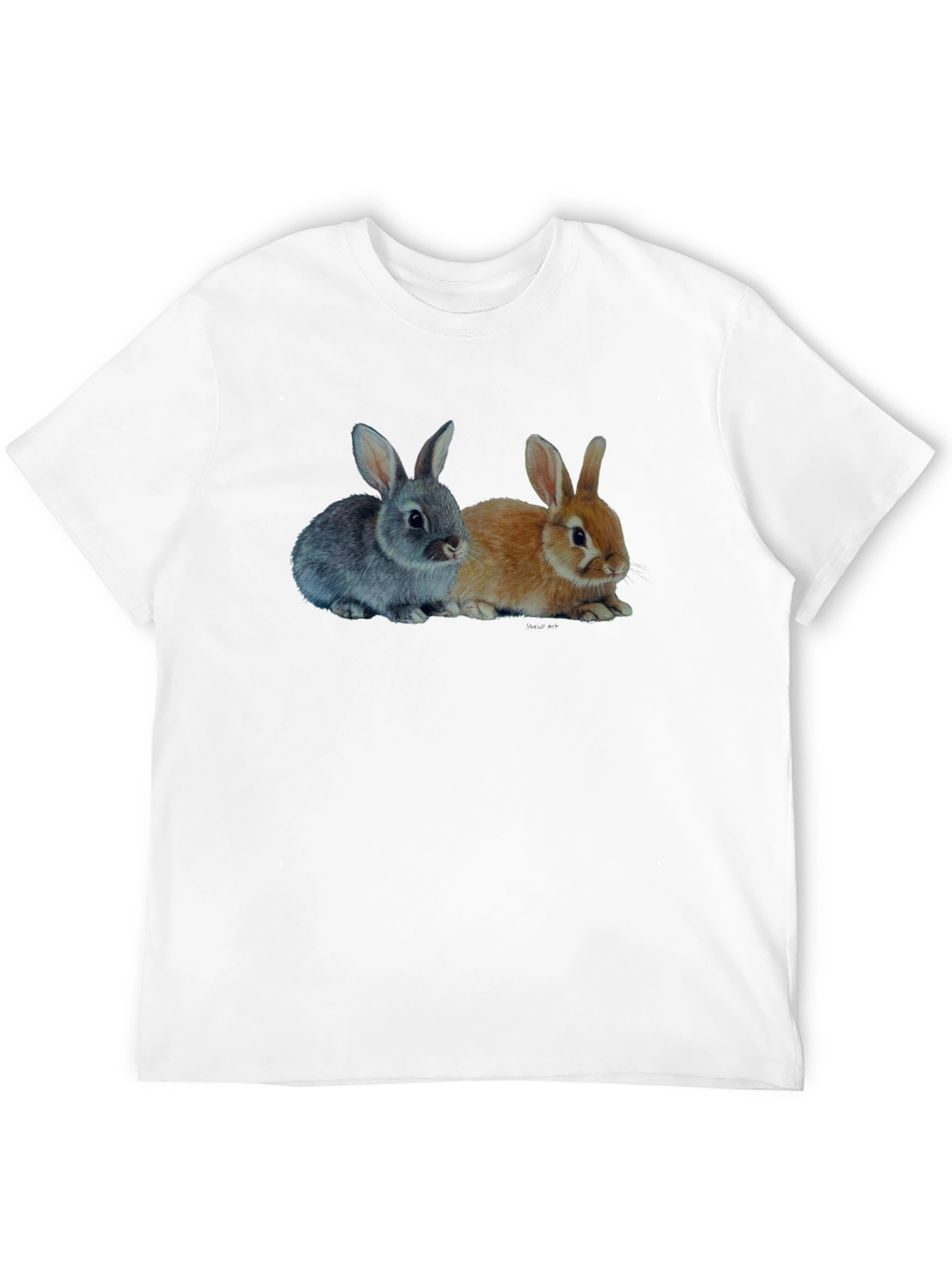 Black Cute Bunny Rabbits Graphic Print Black T-Shirt view 12